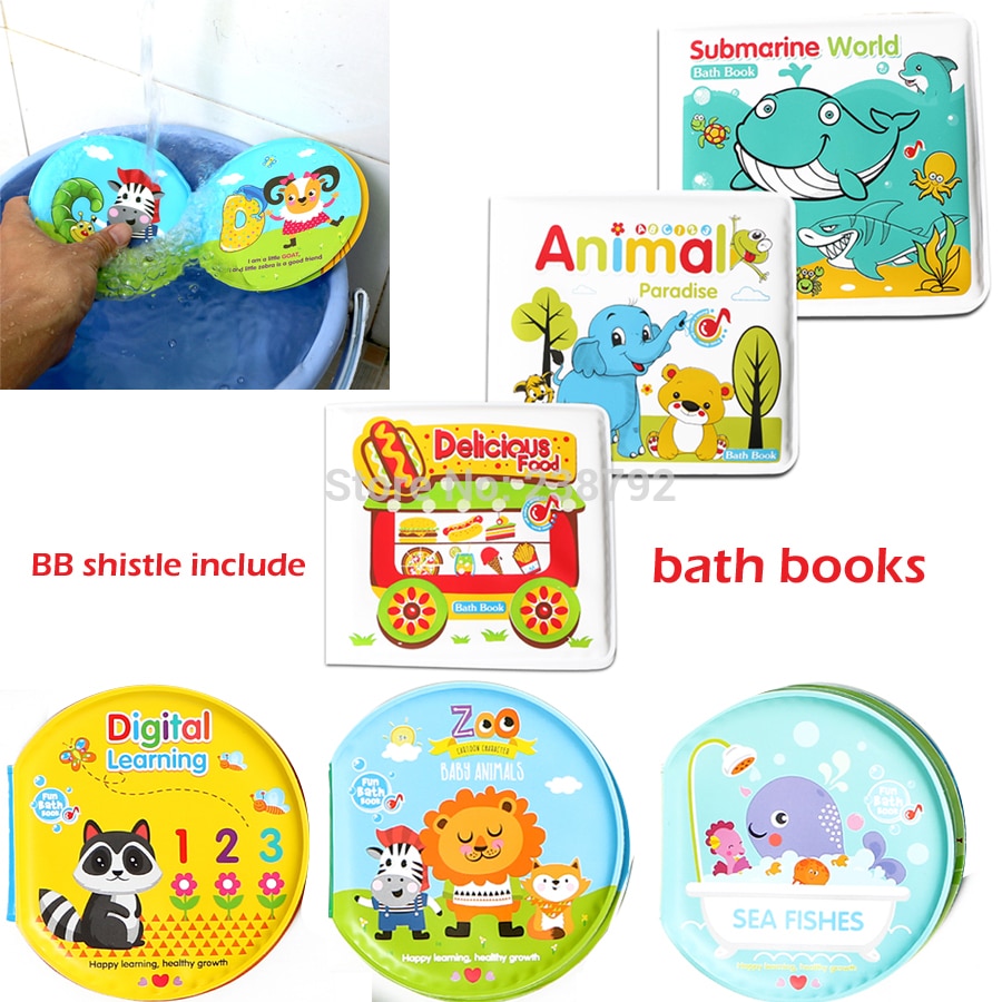Baby legetøj vandbad bøger, svømning badeværelse legetøj børn tidligt lærende dyr, mad vandtætte bøger pædagogiske legetøj til babyer