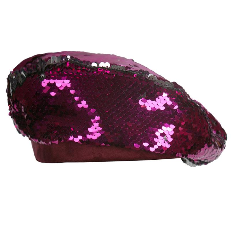 Kvinner paljetter flate baretter lokk paillette sølv fest damer doble farger skinnende årgang maleren hatt