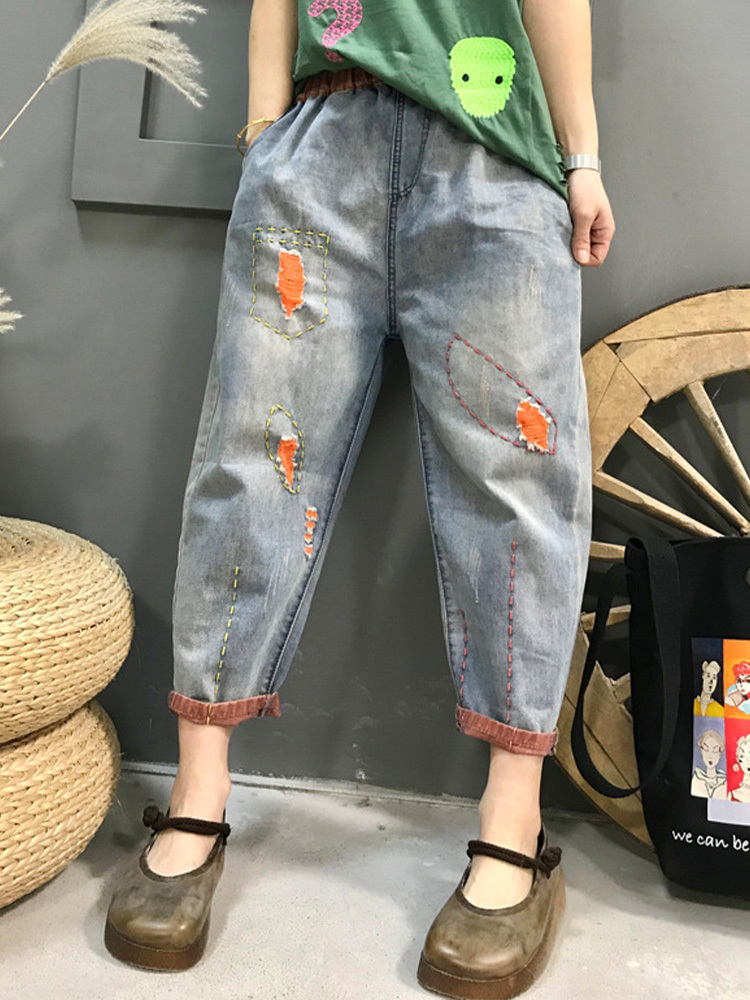 Max LuLu Korean Harem Pants Womens Summer Loose Ripped Denim Pants Ladies Classic Vintage Casual Jeans Punk Streetwear: Orange