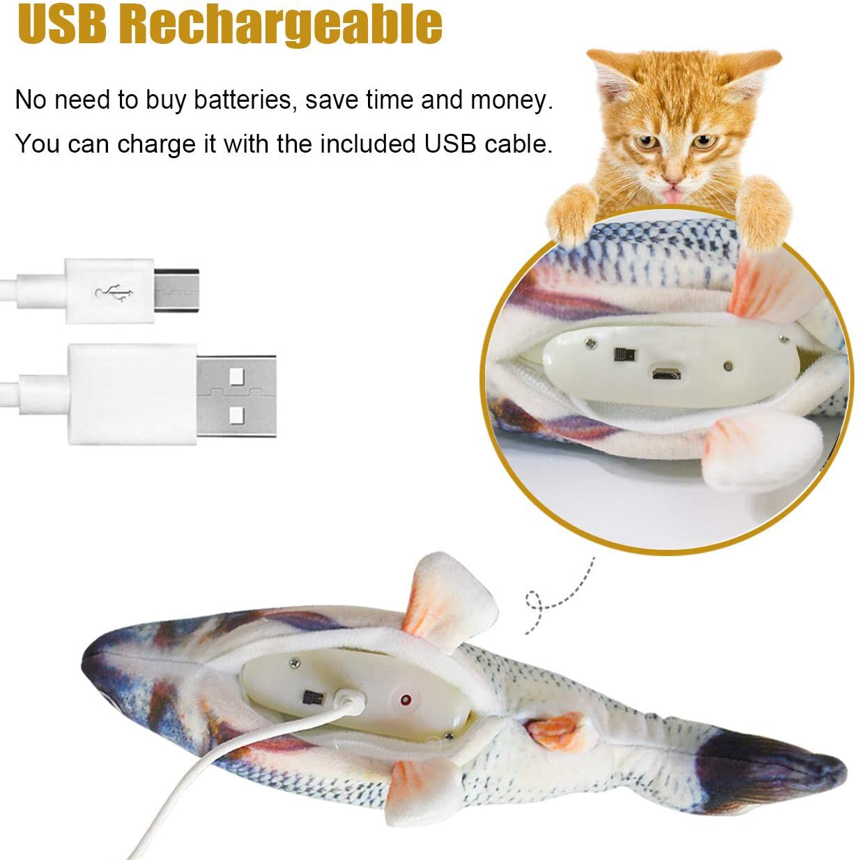Electric Moving Fish Cat Toy, Realistic Plush Simulation Electric Wagging Fish Cat Toy ,Funny Interactive Pets