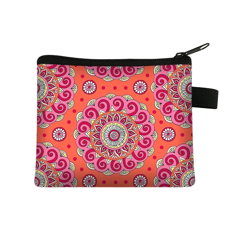 Møntpung dame lille pung dame flerfarvet mønster sød møntpose mandala blomsterprint id kreditkort etui mini møntholder: Lavendel