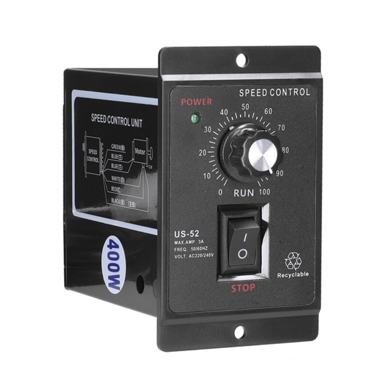 US-52 Single Phase AC Motor Speed Controller 400W AC220V 50/60Hz Motor Speed Regulator With Filter Capacitor Black