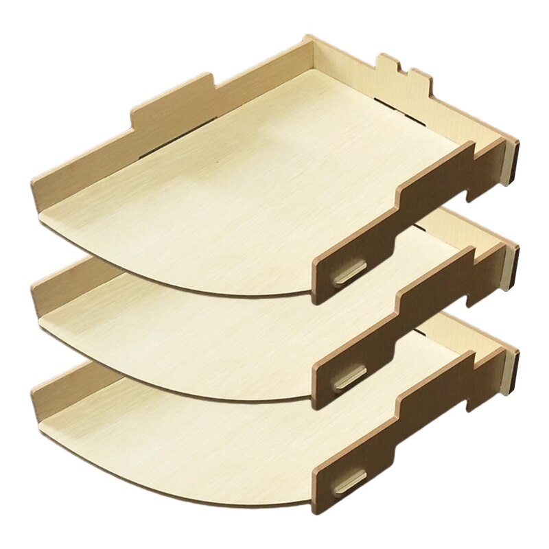 OOTDTY 3 Layers Wood Desk Organizer Office Bureau Sorter Container File Paper Storage Holder Stand Storage Rack: WC