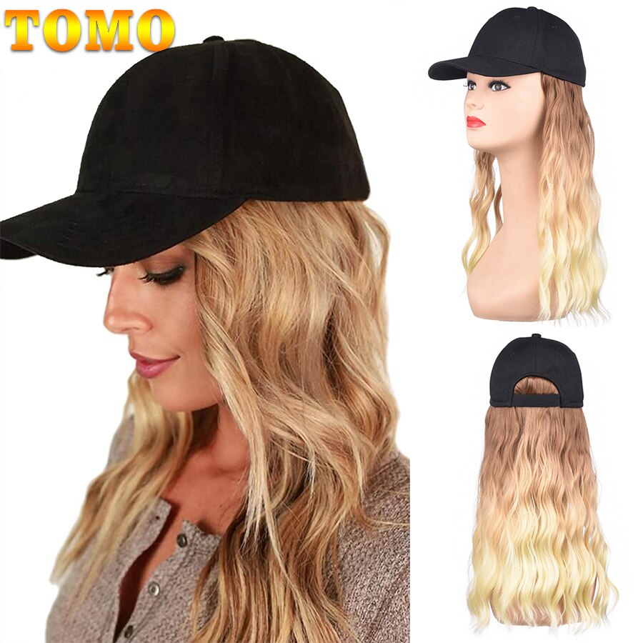 Tomo Korte Baseball Cap Haar Pruik Synthetische Natuurlijke Wave Hair Extensions Pruik Met Hoeden Verstelbare Voor Vrouwen Blonde Kleur