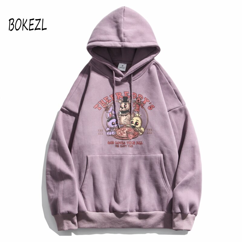 Fleece Hoodies Men Funny Cartoon Animals Print Big Pocket Hooded Pullover Autumn Cozy Harajuku College Style Couple Sweatshirt