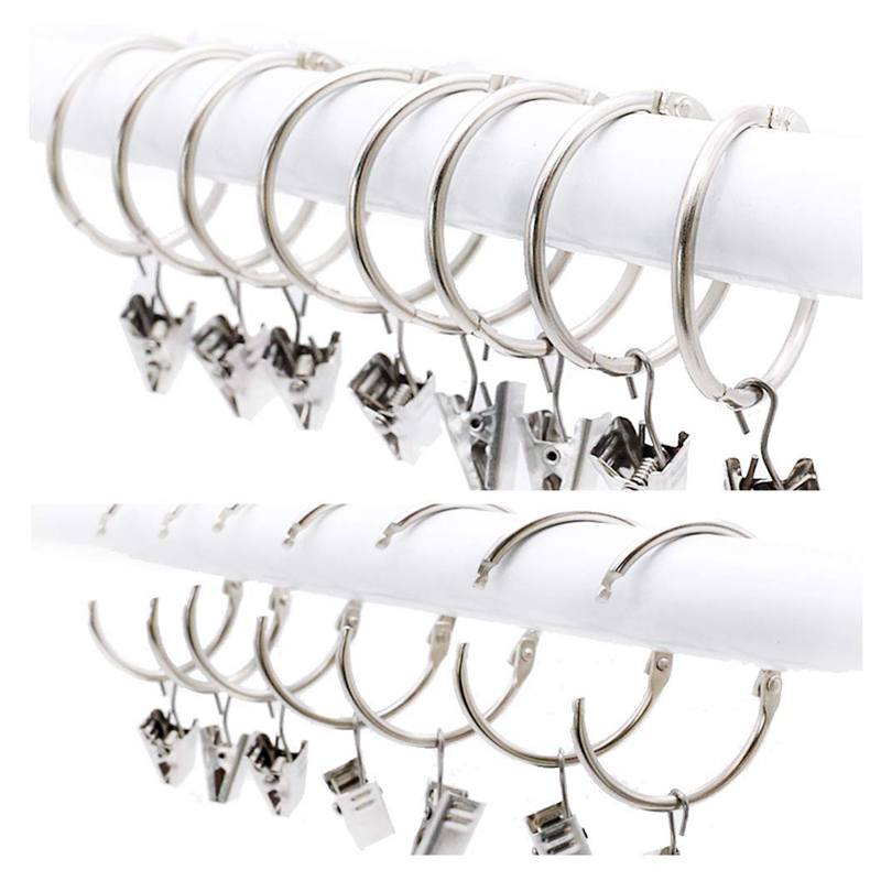 25 Pack Gordijn Ring Wiht Clips, Metalen Decoratieve Draperie Gordijn Ring Haken Met Sterke Clip Roestvrij, Open En Cl: Default Title