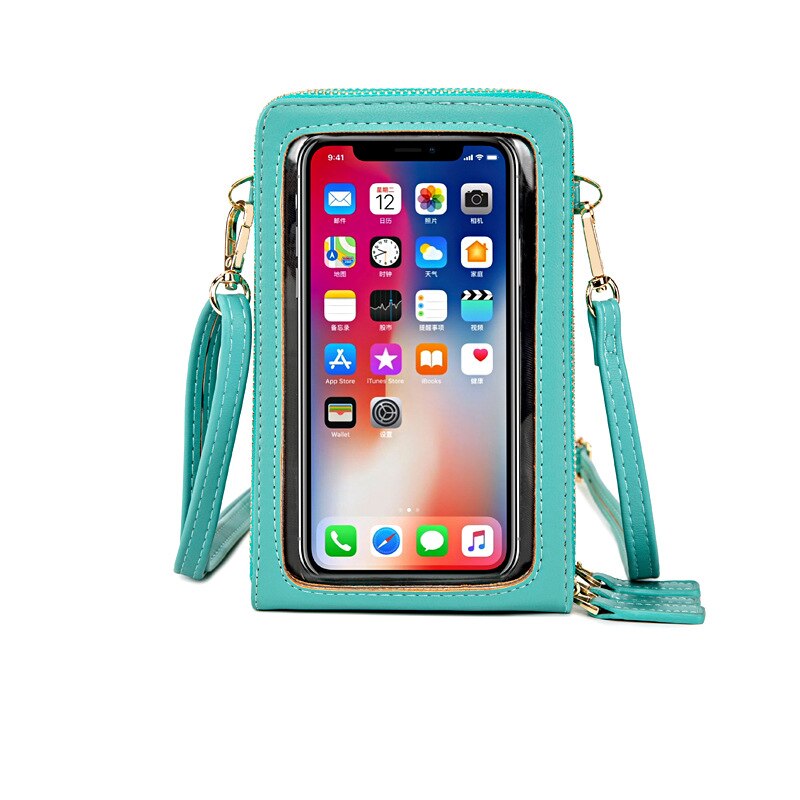 Transparent Touchable Cell Phone Pocket Women's Shoulder Bag Pu Leather Ladies Crossbody Bags Female Small Handbag Purse: Lt Green