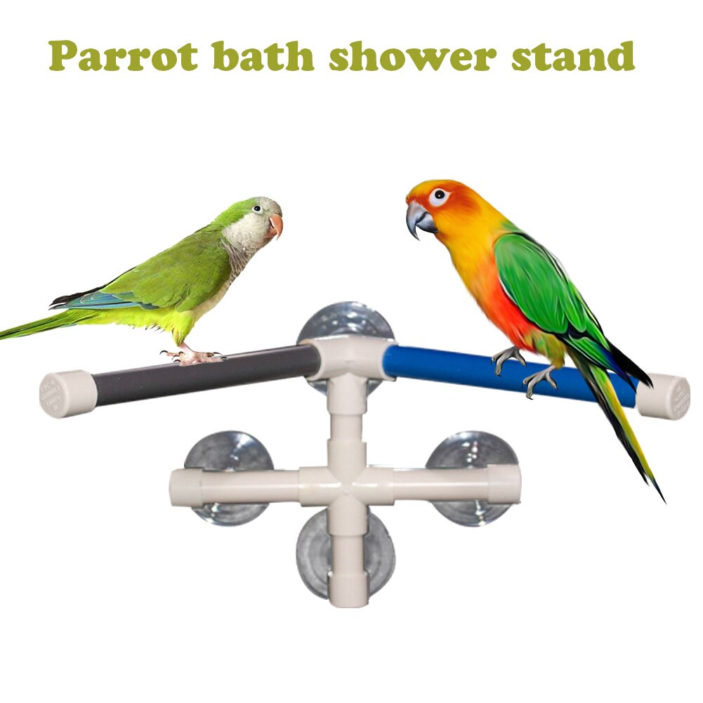 Portable Wall Mounted Platform Rack PVC Toy Perch Bird Bath Stand For Parrot Macaw Outdoors Garden With Suction Cup Foldable