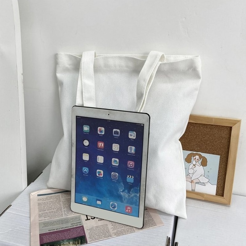 Eco Boodschappentas Effen Kleur Canvas Shopper Tas Koreaanse Vrouwen College Ulzzang Tas Zwart Kleine Grote Witte Diy Schouder tas