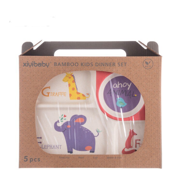 Baby Dishes Set Eco-friendly Bamboo Fiber Dinnerware Cute Cartoon Animal Bowl Tableware for Toddlers Boy Girl WXY010: WXY010E