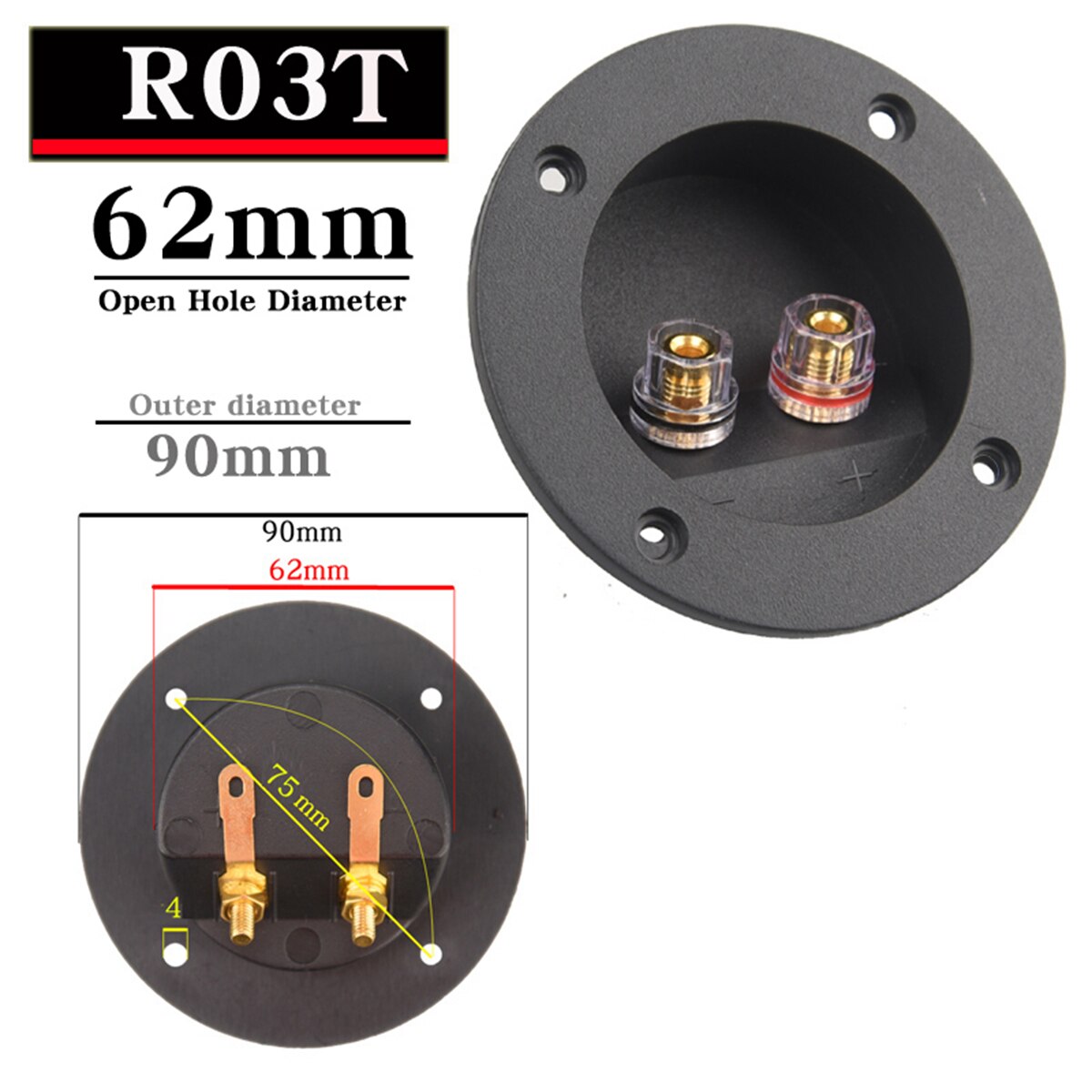HIFIDIY LIVE Square circle (Install Hole 49-76) speaker junction Box Terminal Shell 2 copper Binding Post Wire Cable Connector: Pink / Bundle 3
