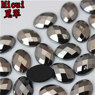 Micui 100Pcs 10*14mm Oval Shape Flat Back Rhinestone Applique Acrylic Stone Crystals Non Hotfix Crafts Jewelry Accessories MC772: Gun Black