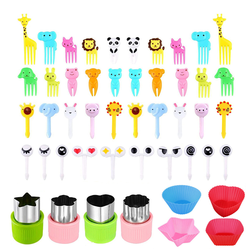 Cute Mini Food Picks Children Animal Toddler Cartoon Snack Cake Dessert Food Fruit Forks With Cutter Silicone Lunch Box Dividers