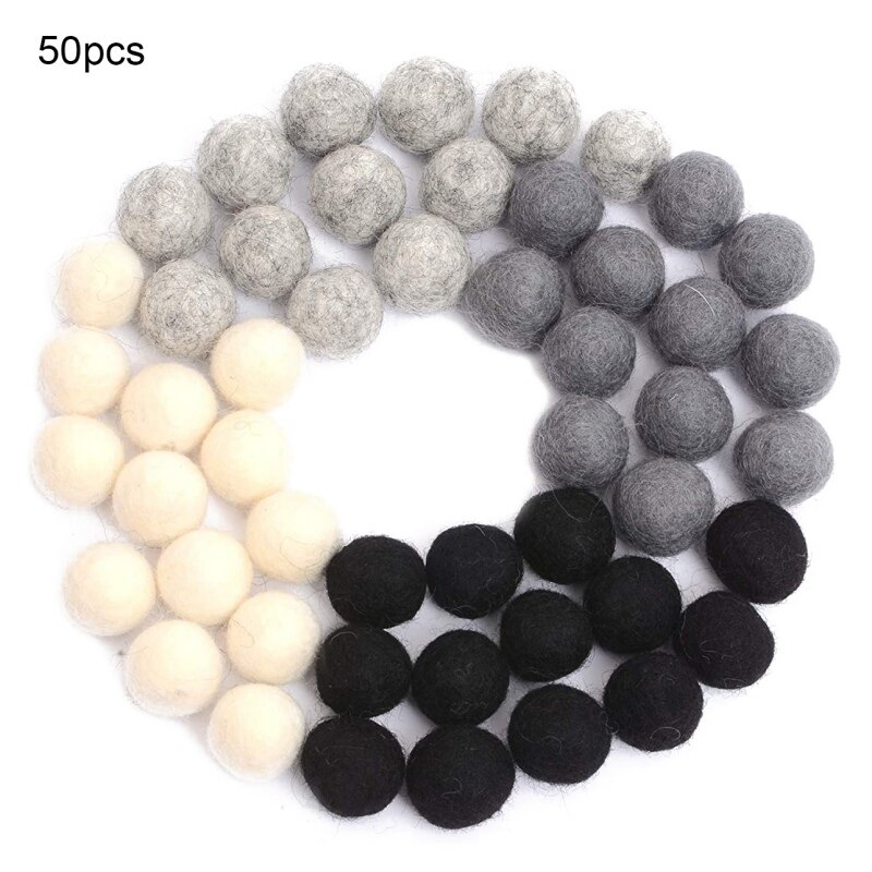 Pompons ronds en laine, 50 pièces, boules de feutre de 2cm, 100% laine, bricolage fait à la main, couleur mixte,