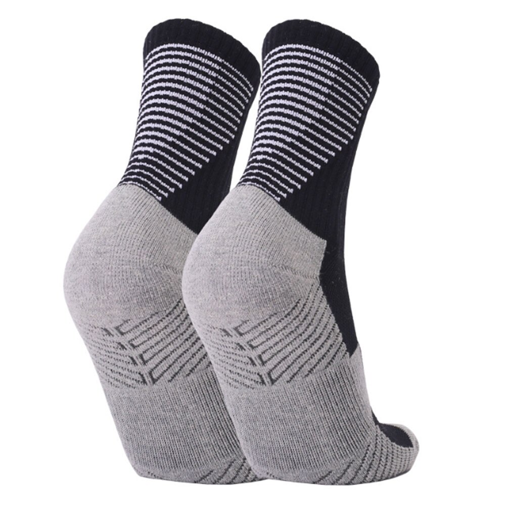 Fodboldstrømper højt rør stribe trykt sport unisex skridsikker åndbar bomuld crew fodbold fodbold basketball sports sokker: Sort