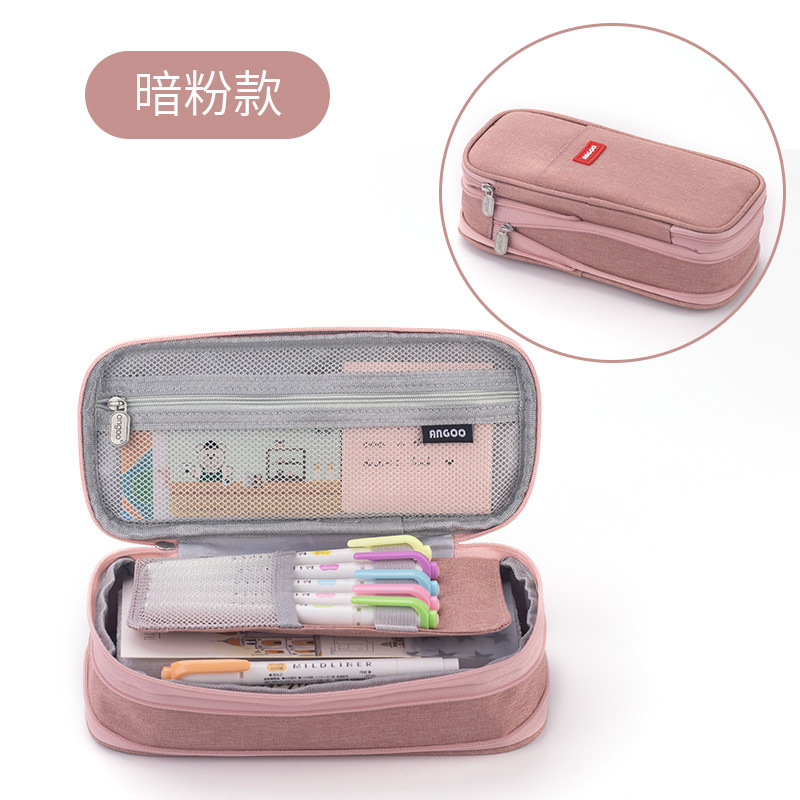 Kids Students Double Sided Pen Bag Pencil Case Special Dual Canvas Pocket Storage Bag Pouch Stationery School Trave Case Bay: black