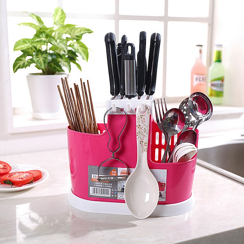 1 Pcs Multifunction Plastic Shelving Dish Chopsticks Cutlery Storage Rack Drain Holder Strainer Stand Kitchen Tools