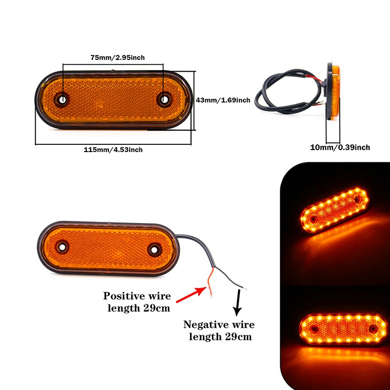 10x Oval 20 LED Side Outline Marker Light Turn Signal Clearance Light Lamp 24V Pickup Trailer Truck Lorry Waterproof Amber
