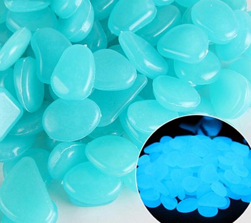 100pcs Luminous Stone Fluorescent Gravel Pebbles Aquarium Fish Tank Garden Decoration in the Dark Glowing Stones: 100pcs Light Blue