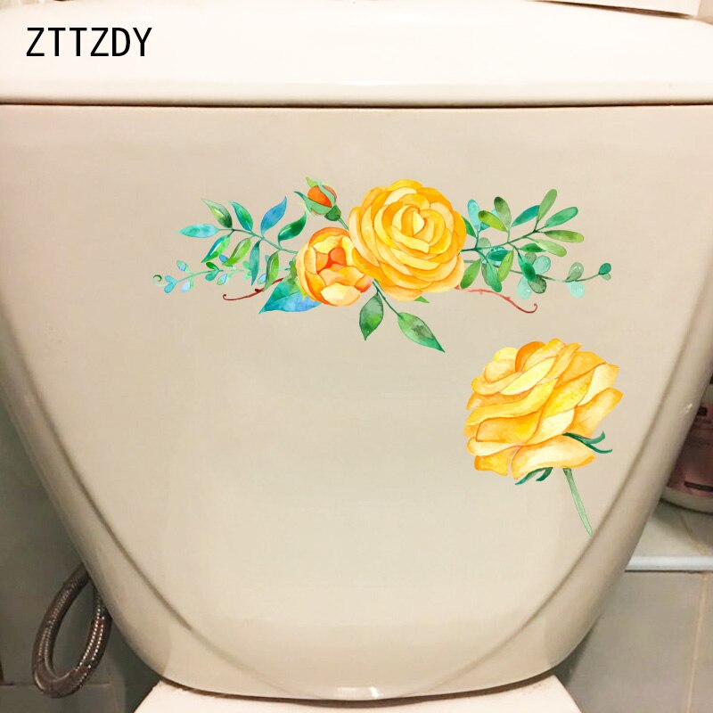 Zttzdy 23.6*18.2cm gele rozenbloem persoonlijkheid muurdecoratie thuis toiletbril stickers  t2-0667