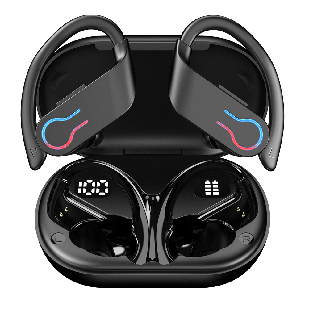 Wireless Earbuds with Earhooks Built-in Mic Earphones BT 5.3 Waterproof Headset Ear Buds for Sports/Workout/Running: black