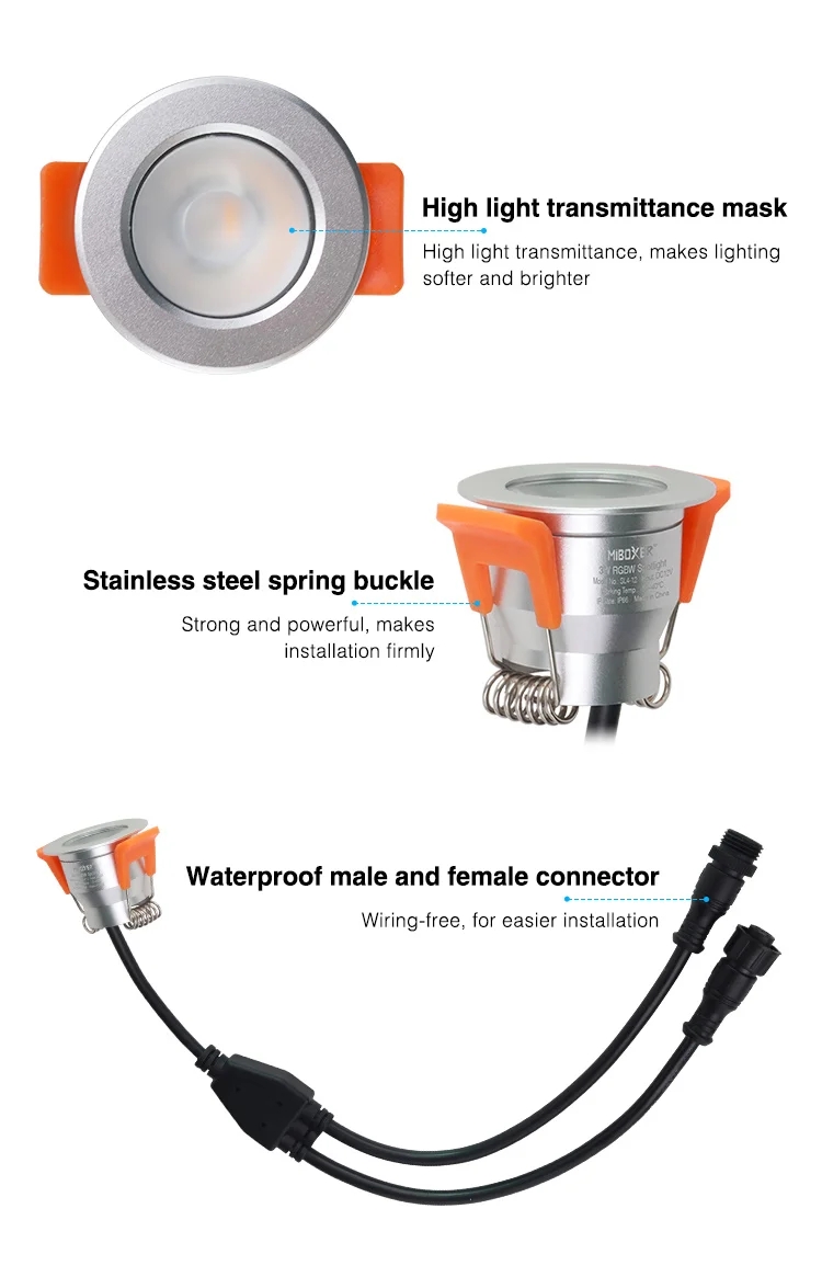 Miboxer 3w mini vanntett led-spotlight 12v ensfarget/dobbelt hvit/rgb/rgbw 2.4g fjernkontroller  ip66 led-downlight dimbar