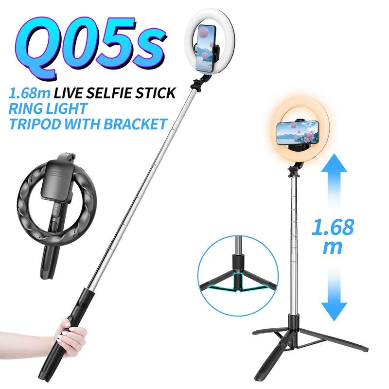 Multifunktionaler kabelloser bluetooth-selfie-stick, faltbares mini-stativ mit handyhalterung und fülllicht für ios und android: Default Title