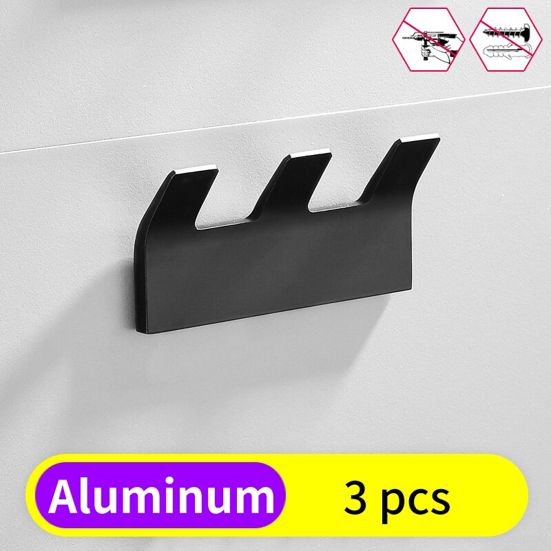 Self Adhesive Robe Hook Black Bathroom Hooks for Towels Bag Key Clothes Rack Decorative Coat Hook Wall Mounted Bathroom Hardware: 3 Hook