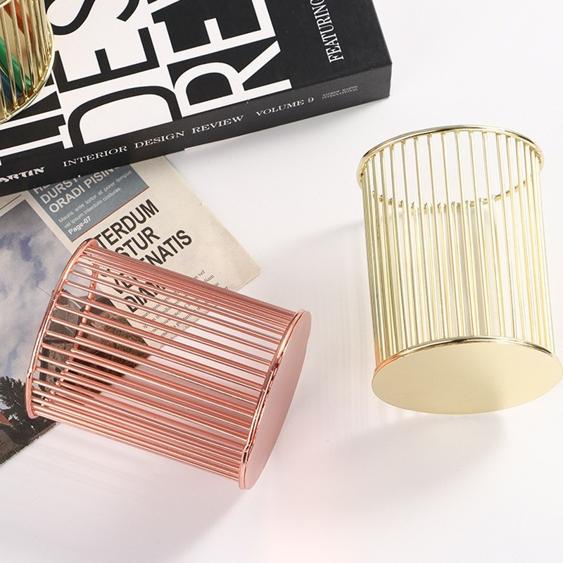 INS Desktop Pen Holder Office School Storage Case Metal Gold Rose Gold Box Desk Pen Pencil Organizer Home Decor Makeup Storage
