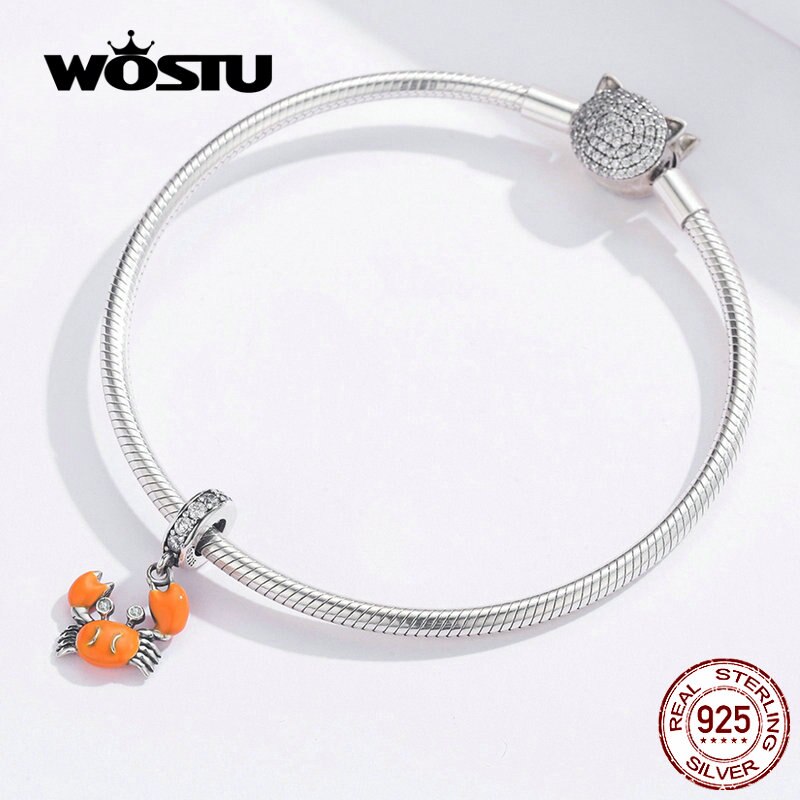 WOSTU 100% Echt 925 Sterling Zilveren Charm Dangle Zomer Krab Pedant Kralen Fit Armband Sieraden DAC076