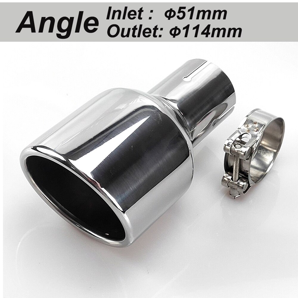 1 stk 114mm udtag universal modifikation biltilbehør sølv krøllet flange lyddæmper udstødning rustfrit stål spids enderør: Vinkelindløb 51mm
