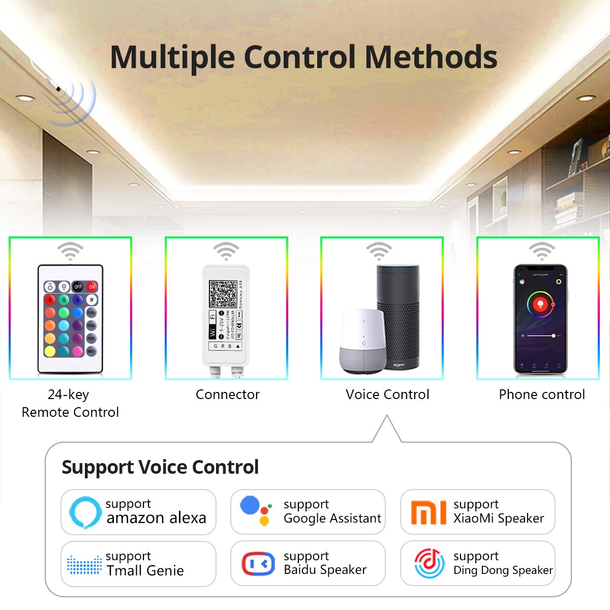Homekit fita de luz led rgb wi-fi siri, controle por voz, fita neon, decoração de sala, funciona com alexa, google, apple home kit