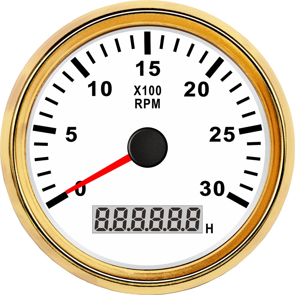 12V/24V Universal 85mm REV Counter with Hour meter Waterproof Tachometer 0-3000 RPM For Outboard Motor Boat Auto Gauge M16 M18: Gold White 3K RPM