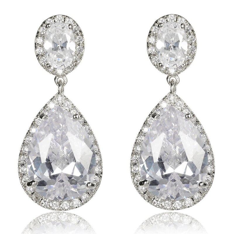 Huitan eternity bryllup øreringe til kvinder strålende krystal pære cubic zirconia jubilæum kærlighed luksus smykker