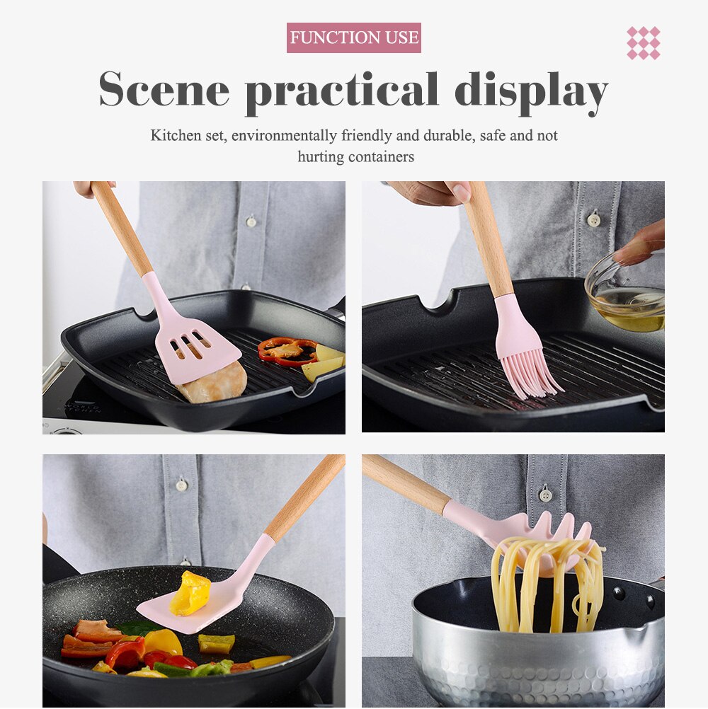 XYj Silicone Cooking Utensil Set Kitchen Utensils 12 Pcs Cooking Utensils Set Non-stick Heat Resistant Silicone Cookware Tools