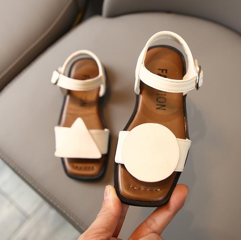 Effen Kleur Meisjes Sandalen Mode Geometrische Zomer Kinderen Sandalen Meisjes Baby Vlakke Strand Sandalen Kleine Prinses Dansschoenen