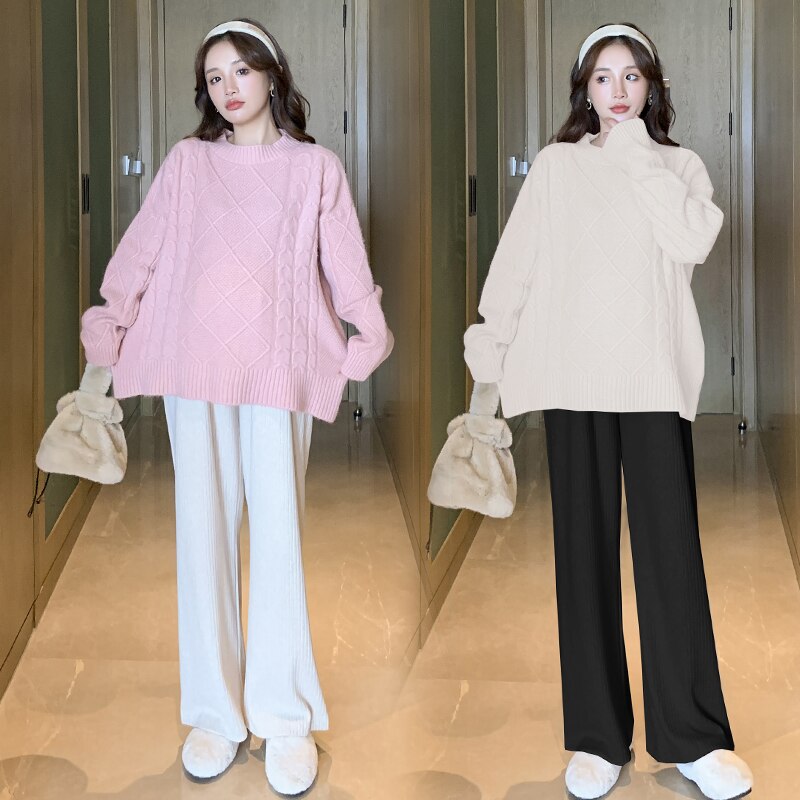 Pull de maternité tricoté rose, coréenne, automne hiver 219 #, pull Chic Ins, perte de jolis vêtements pour femmes enceintes, hauts de grossesse