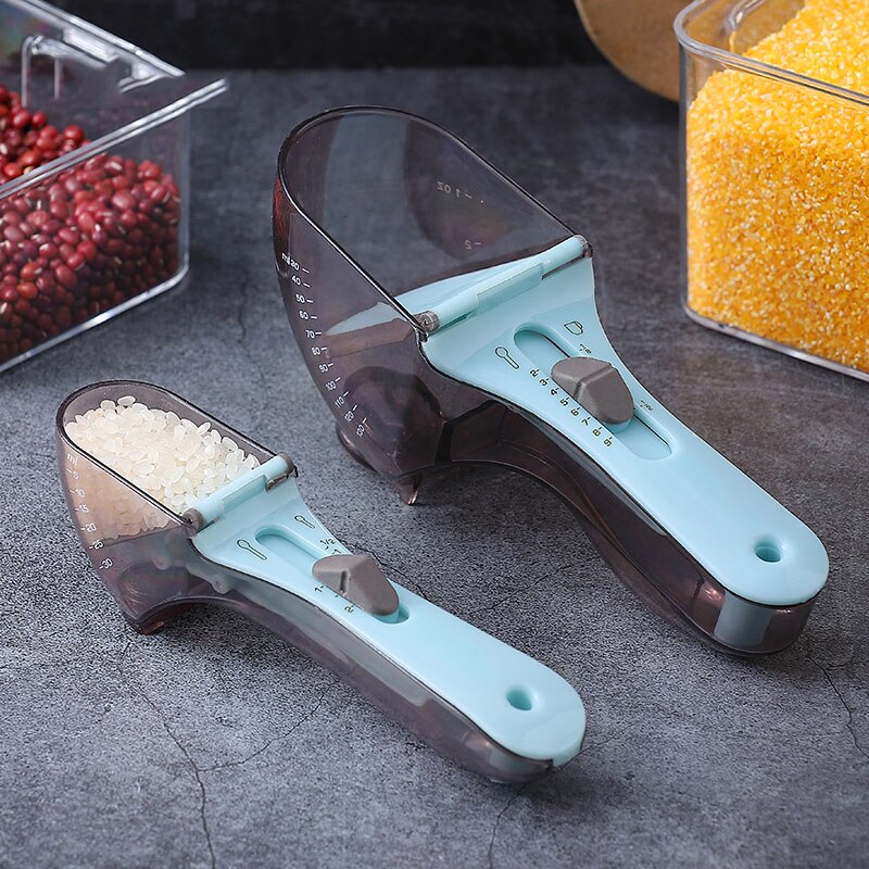 Adjustable Measuring Spoons With Scale Plastic Measuring Scoops Cups For Baking Accessories Kitchen Measuring Tools Gadgets