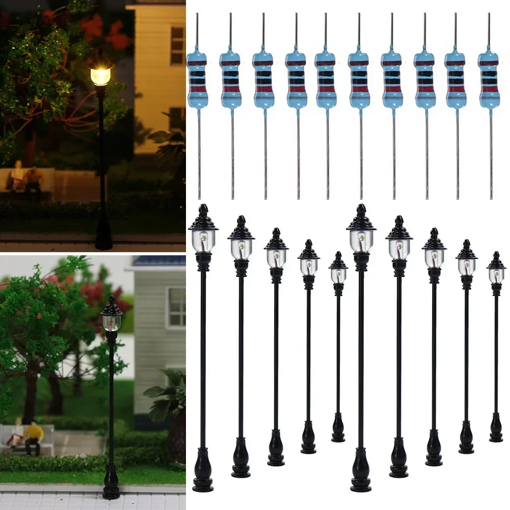 10pcs Model Railroad Train OO/HO Scale Lamp Posts Led Street Light Lamp Artificial Miniature Decoration Building Landscape