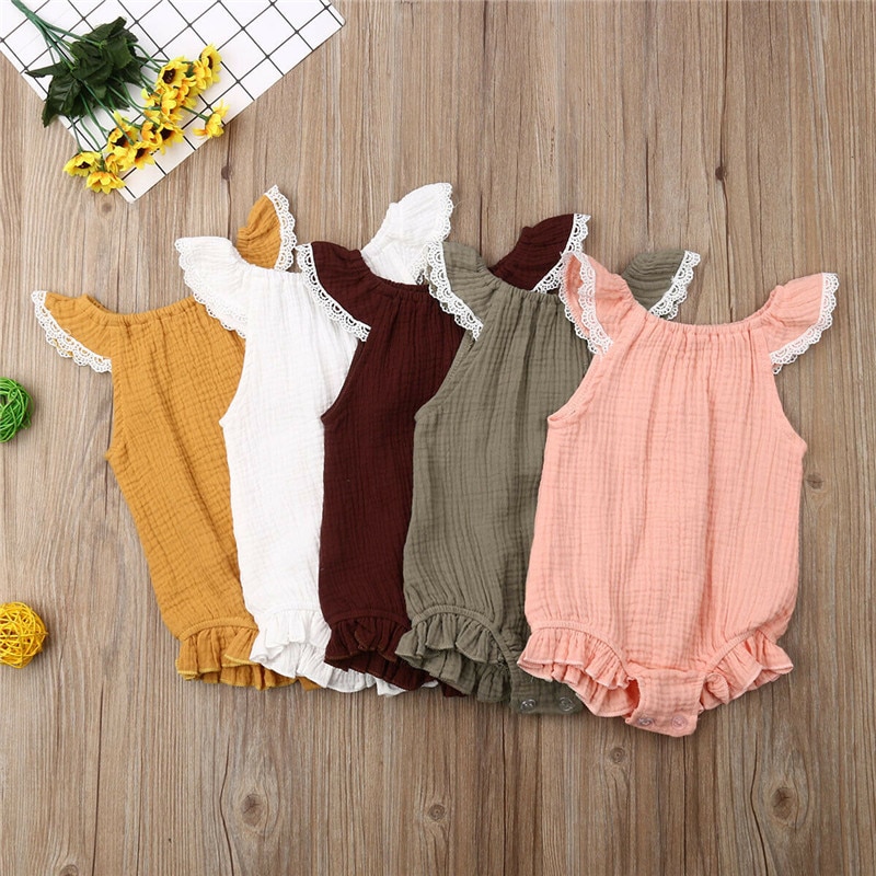 Baby flue ærmer blonde bodysuit børn baby piger jumpsuit sommer bomuld ærmeløs overall baby dreng piger fritidstøj