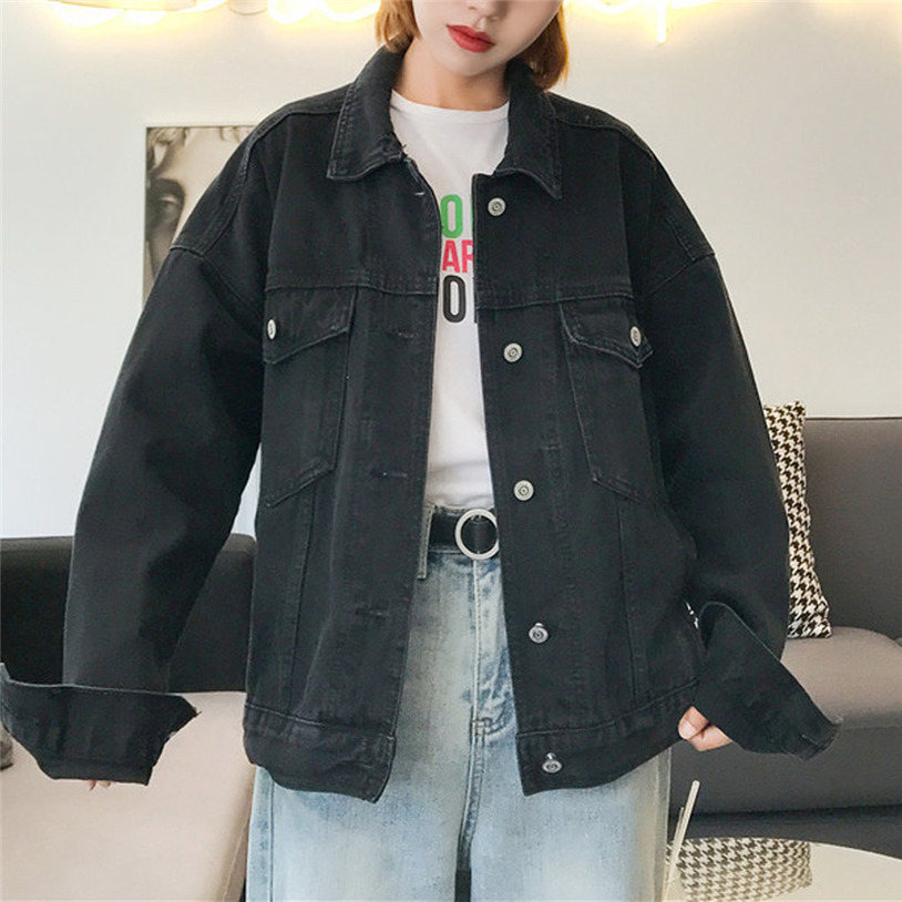 Vrouwen Denim Jassen Zwart populaire Casual Vrouwelijke Jas Jas Chic Jacket voor Meisjes kurtka dzinsowa jas vrouw J30