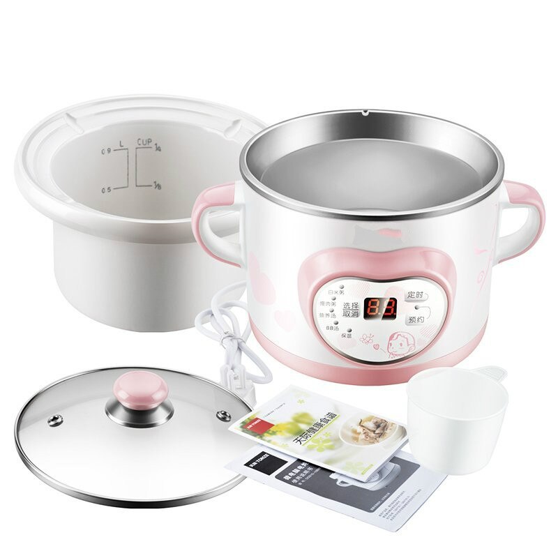 220V 150w 1L Ceramic liner mini electric cooker bb porridge Appointment timing insulation Slow cooker 1-2 people use