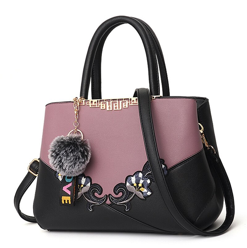 Embroidered Messenger Bags Women Leather Handbags Bags for Women Ladies Hand Bag Female bag: purple 3