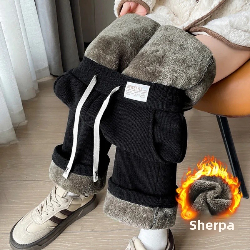 Pantalones de pierna ancha de lana gruesa para mujer, pantalones de algodón de corte recto, pantalones largos cálidos y cómodos a la para otoño e invierno: 4XL / green