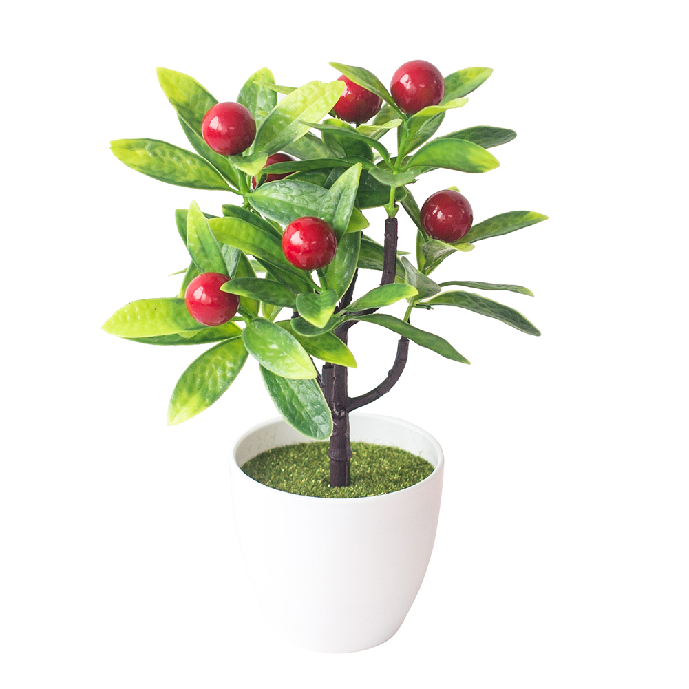 1pc kunstmatige fruitbomen bonsai bruiloft feest thuiskantoor bureau bonsai decoratie aardbei sinaasappel chinese bessen chili appel perzik t