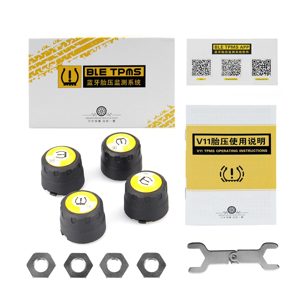 Tpms bluetooth  /4.0 universel ekstern dæktrykssensor v -11b understøtter ios android telefon dæktrykssensor: Bt 4.0 til bil