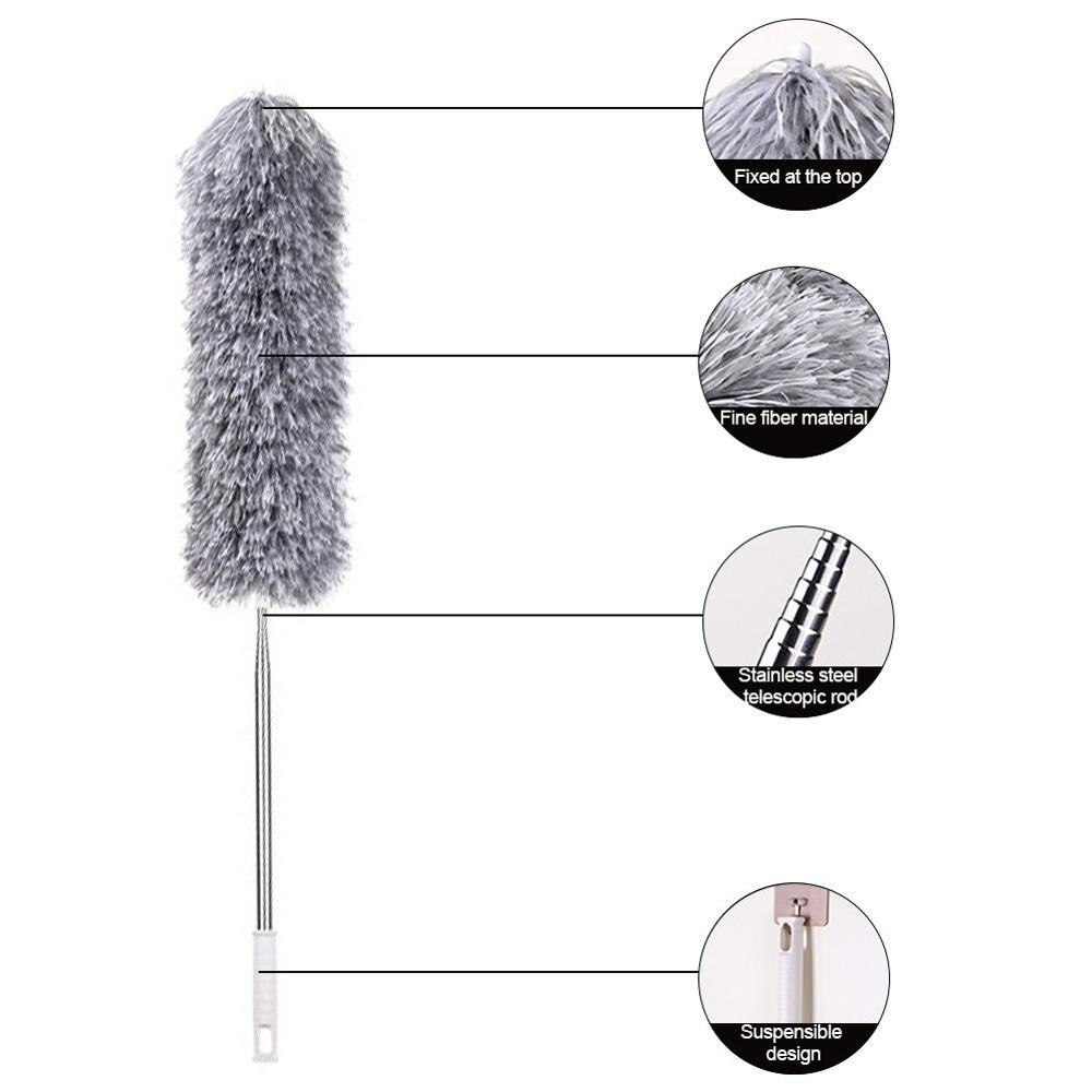 Limpiador de polvo de plumas extensible con palo telescópico plumero de microfibra de acero inoxidable para limpiar coches limpiador de hogar cepillo de polvo