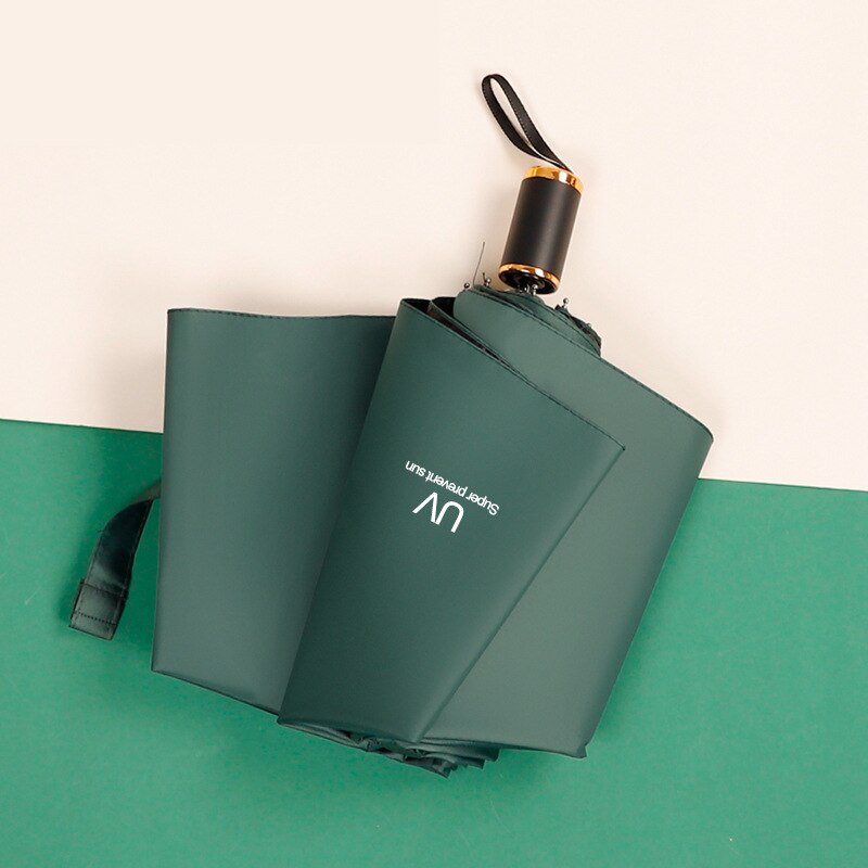 Automatic Folding Umbrella Girl UV Folding Umbrella Sun Rain Sunshade Unisex Black Glue Waterproof Portable Travel UMBRELLAS: green
