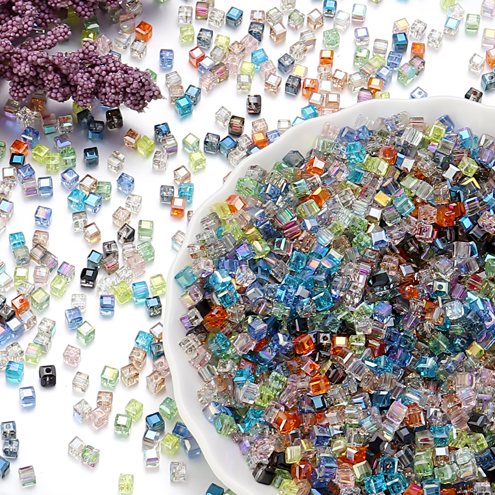 50 stk./parti firkantede facetslebne glaskrystalperler til smykkefremstilling løse glasperler gør-det-selv armbånd spacer kube perlet