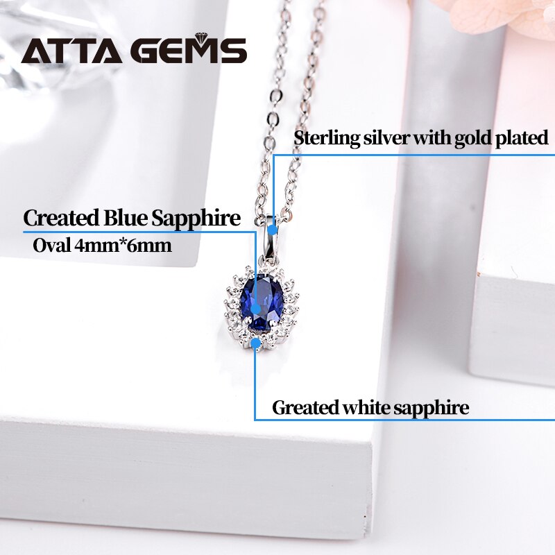 Blue Sapphire Sterling Silver Pendants Created Sapphire Women's Pendant S925 Classic Style Pendant for Women Jewelry